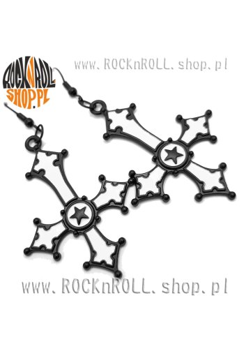 Kolczyki Gotyckie Krzyże biało - czarne