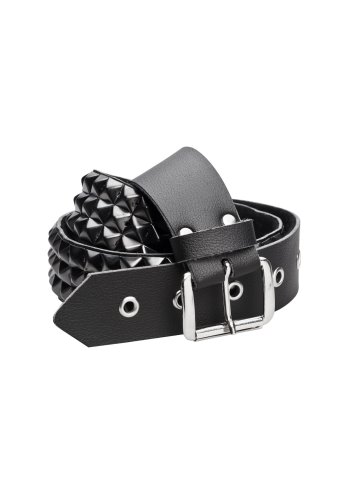 Pas skórzany piramidy czarne -  3 rzędy